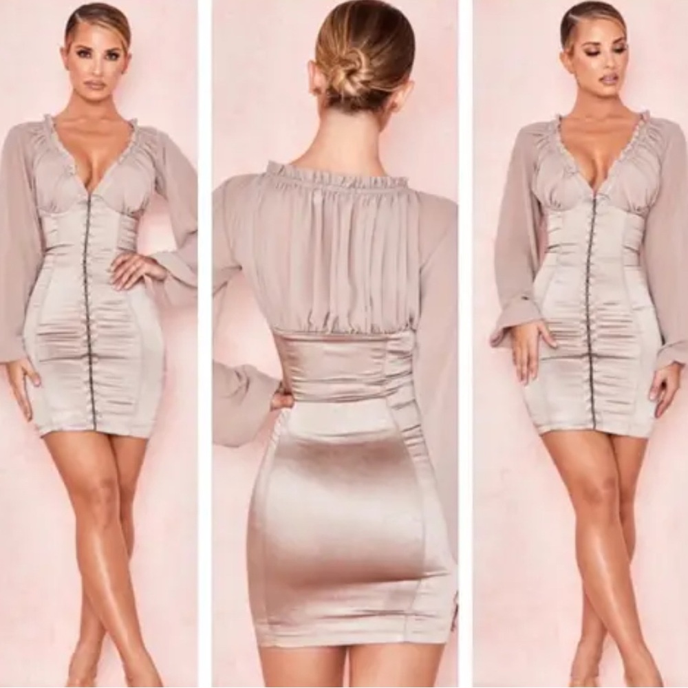 House of CB Pink Puff Sleeve Ruffled Dress